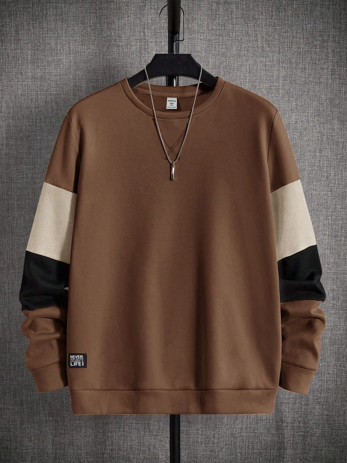 Teen Boy Casual Fit Colorblock Long Sleeve Sweatshirt With Patched Sleeves, Suitable For Spring, Summer, Autumn, Winter, Home, College