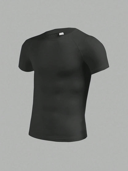 Teen Boys Casual Short Sleeve Sports Tight T-Shirt, Sports Street Style Punk Rock College Daily Outing Party Music Festival, Suitable For Spring And Summer, Boys Tween Clothes