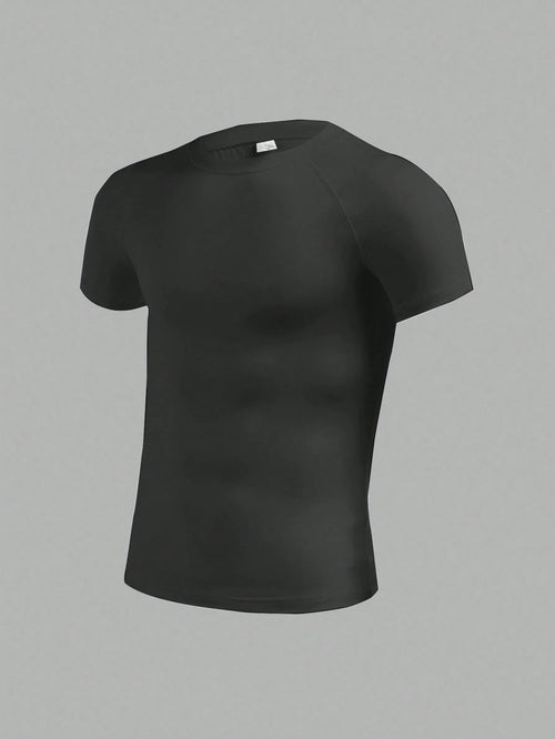 Teen Boys Casual Short Sleeve Sports Tight T-Shirt, Sports Street Style Punk Rock College Daily Outing Party Music Festival, Suitable For Spring And Summer, Boys Tween Clothes