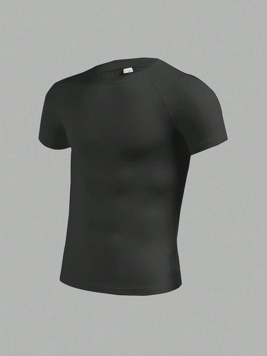 Teen Boys Casual Short Sleeve Sports Tight T-Shirt, Sports Street Style Punk Rock College Daily Outing Party Music Festival, Suitable For Spring And Summer, Boys Tween Clothes