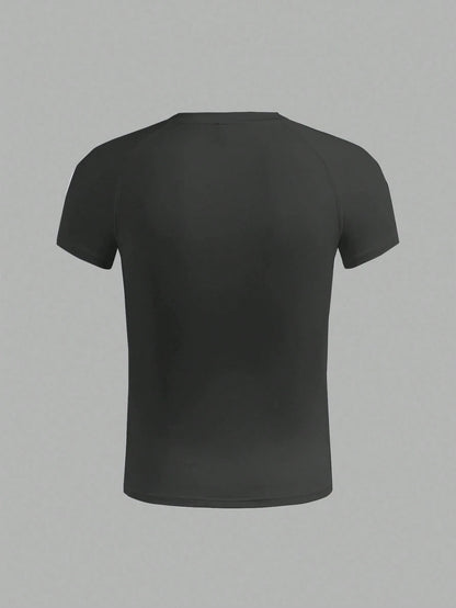 Teen Boys Casual Short Sleeve Sports Tight T-Shirt, Sports Street Style Punk Rock College Daily Outing Party Music Festival, Suitable For Spring And Summer, Boys Tween Clothes