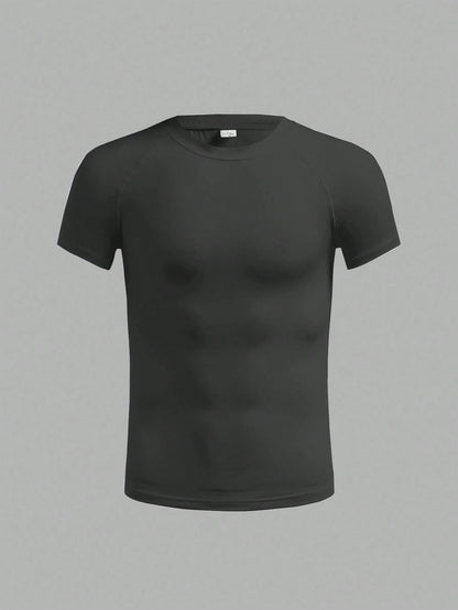 Teen Boys Casual Short Sleeve Sports Tight T-Shirt, Sports Street Style Punk Rock College Daily Outing Party Music Festival, Suitable For Spring And Summer, Boys Tween Clothes
