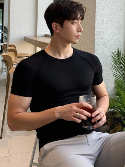 Teen Boys Casual Short Sleeve Sports Tight T-Shirt, Sports Street Style Punk Rock College Daily Outing Party Music Festival, Suitable For Spring And Summer, Boys Tween Clothes