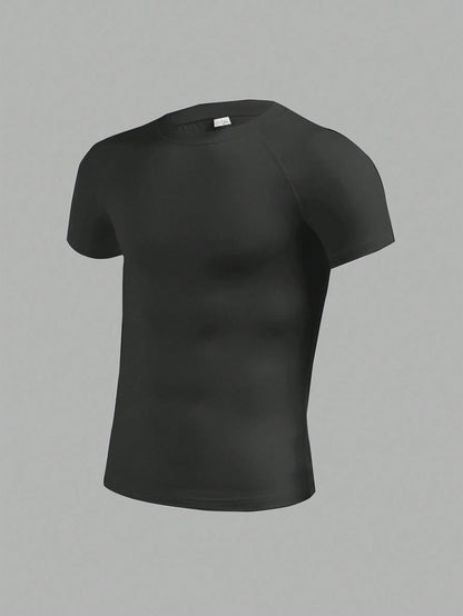Teen Boys Casual Short Sleeve Sports Tight T-Shirt, Sports Street Style Punk Rock College Daily Outing Party Music Festival, Suitable For Spring And Summer, Boys Tween Clothes