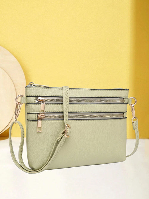 Tepilte Vegan Multi-Zip Pocket Crossbody Bag Strap, Lightweight Travel Bag, Daily Mobile Wallet Messenger Bag, Stylish Shoulder Bag