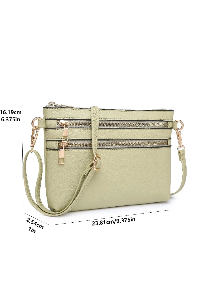 Tepilte Vegan Multi-Zip Pocket Crossbody Bag Strap, Lightweight Travel Bag, Daily Mobile Wallet Messenger Bag, Stylish Shoulder Bag