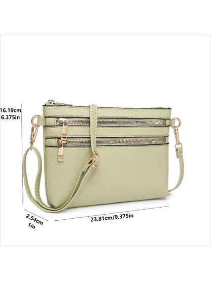 Tepilte Vegan Multi-Zip Pocket Crossbody Bag Strap, Lightweight Travel Bag, Daily Mobile Wallet Messenger Bag, Stylish Shoulder Bag
