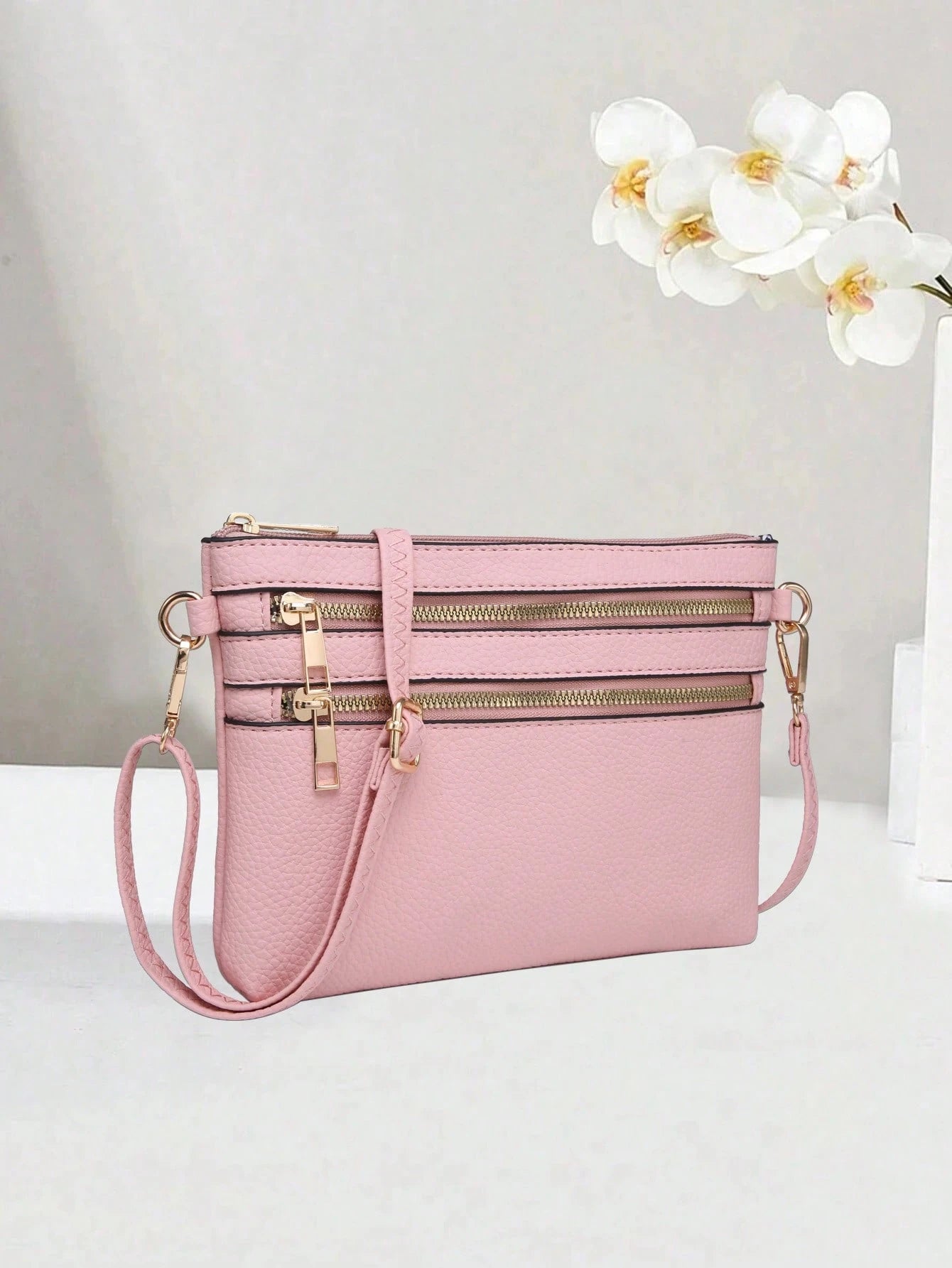 Tepilte Vegan Multi-Zip Pocket Crossbody Bag Strap, Lightweight Travel Bag, Daily Mobile Wallet Messenger Bag, Stylish Shoulder Bag