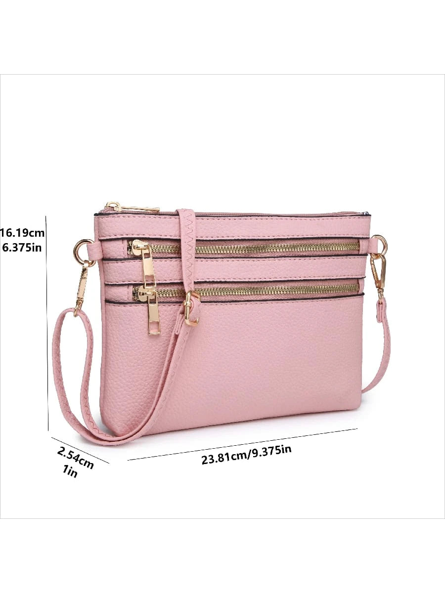 Tepilte Vegan Multi-Zip Pocket Crossbody Bag Strap, Lightweight Travel Bag, Daily Mobile Wallet Messenger Bag, Stylish Shoulder Bag