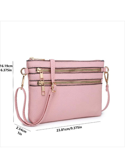 Tepilte Vegan Multi-Zip Pocket Crossbody Bag Strap, Lightweight Travel Bag, Daily Mobile Wallet Messenger Bag, Stylish Shoulder Bag