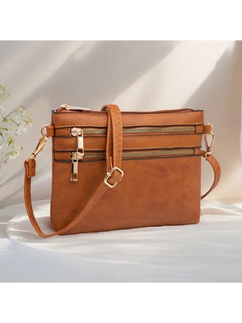 Tepilte Vegan Multi-Zip Pocket Crossbody Bag Strap, Lightweight Travel Bag, Daily Mobile Wallet Messenger Bag, Stylish Shoulder Bag