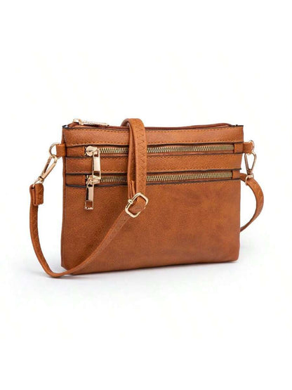 Tepilte Vegan Multi-Zip Pocket Crossbody Bag Strap, Lightweight Travel Bag, Daily Mobile Wallet Messenger Bag, Stylish Shoulder Bag