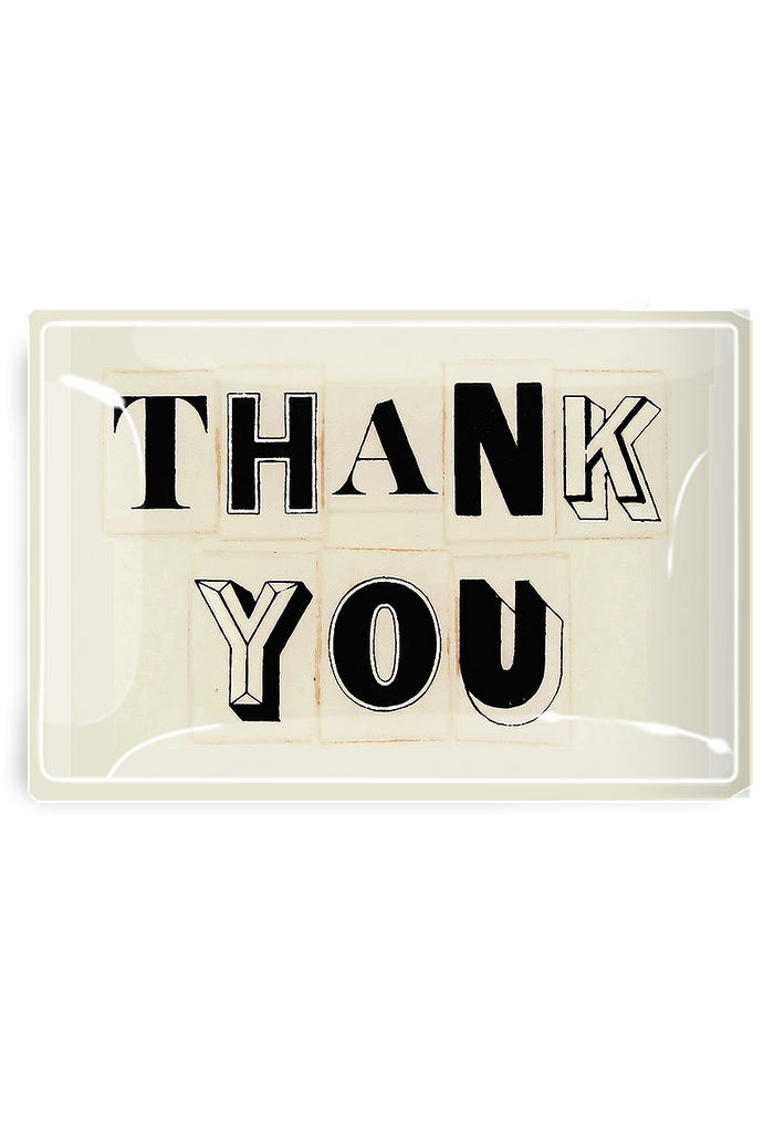 Thank You Newspaper Letters Decoupage Glass Tray - Ben's Garden
