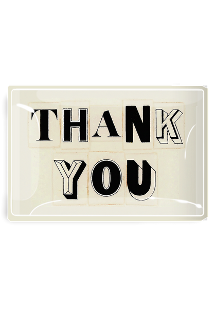 Thank You Newspaper Letters Decoupage Glass Tray - Ben's Garden