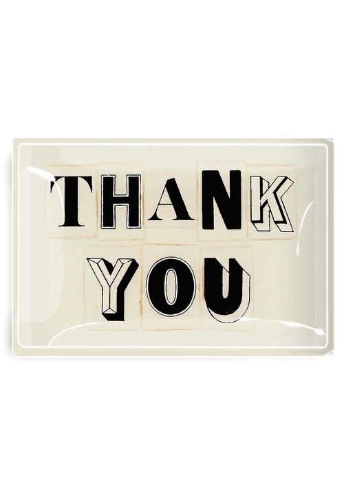 Thank You Newspaper Letters Decoupage Glass Tray - Ben's Garden