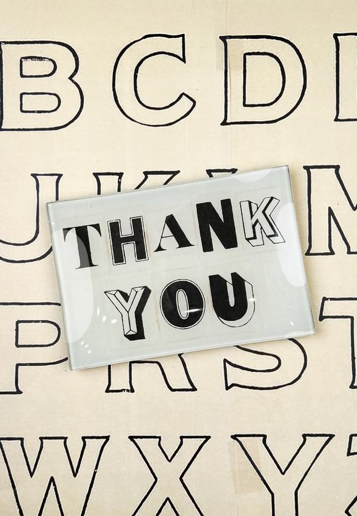 Thank You Newspaper Letters Decoupage Glass Tray - Ben's Garden
