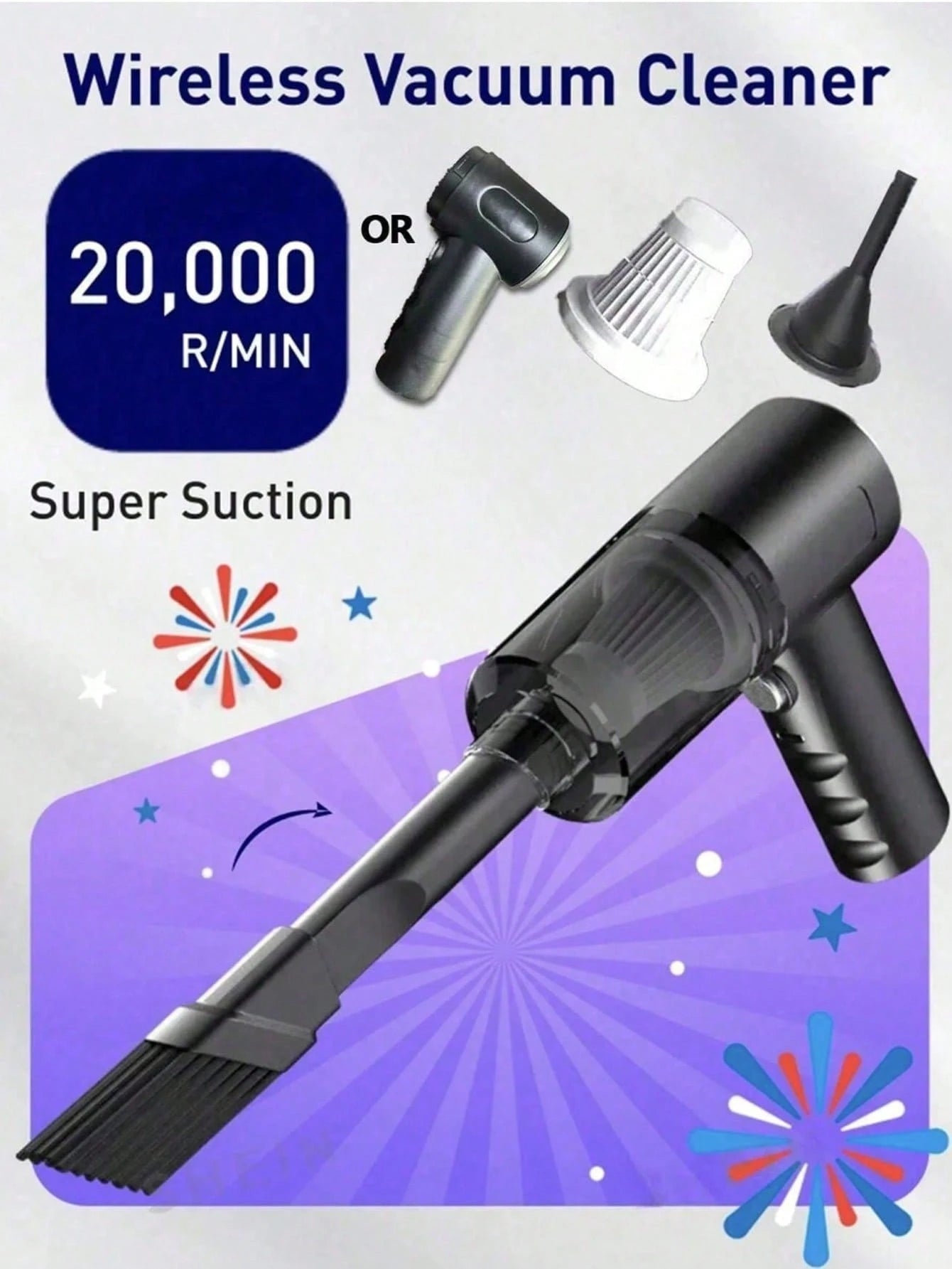 This Compact And Portable Vacuum Cleaner Features Powerful Suction, A Built-In 1800mAh Type-C Rechargeable Battery, Low-Noise Air Purification Function, And Comes With Multiple Nozzle Attachments, Mak