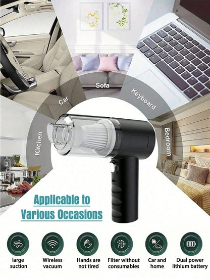 This Compact And Portable Vacuum Cleaner Features Powerful Suction, A Built-In 1800mAh Type-C Rechargeable Battery, Low-Noise Air Purification Function, And Comes With Multiple Nozzle Attachments, Mak