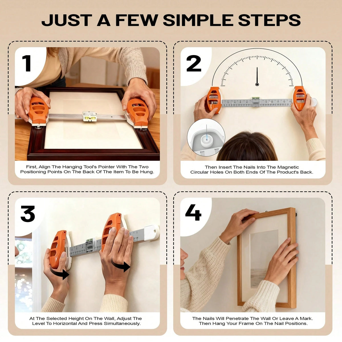 This Lazy Person's Picture Hanging Tool Kit Comes With A Level And 15 Nails, Allowing For Precise Positioning Without Measurement. Easily Create Art Walls, Picture Frames, Mirrors, And Wall Hangings.