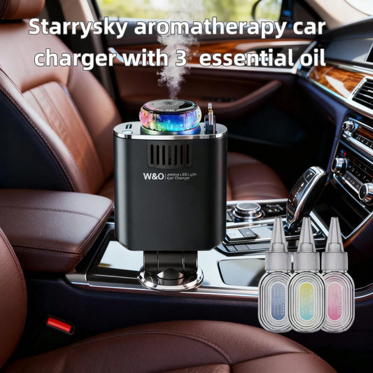 Three-In-One Multifunctional Car Charger- Perfume Machine, Purple Starry Sky Ceiling Light, Dual 80cm/32inch Retractable Cable, Durable, Air Freshener Car Perfume Auto Fragrance- Great Atmosphere