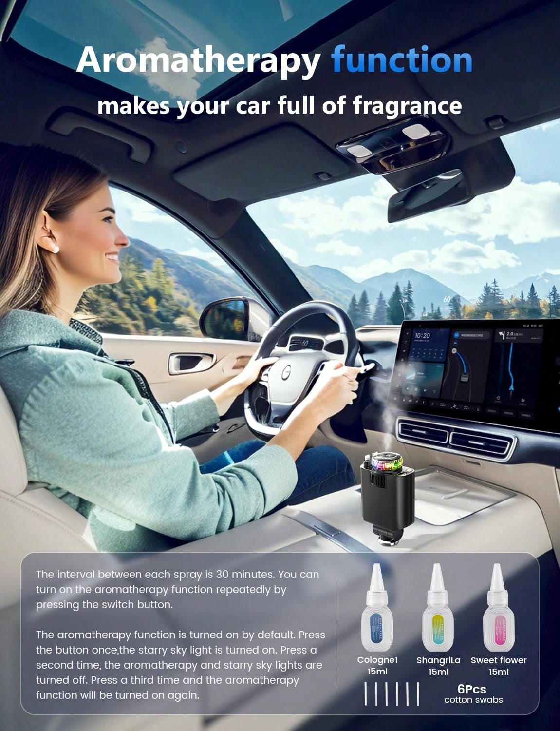 Three-In-One Multifunctional Car Charger- Perfume Machine, Purple Starry Sky Ceiling Light, Dual 80cm/32inch Retractable Cable, Durable, Air Freshener Car Perfume Auto Fragrance- Great Atmosphere