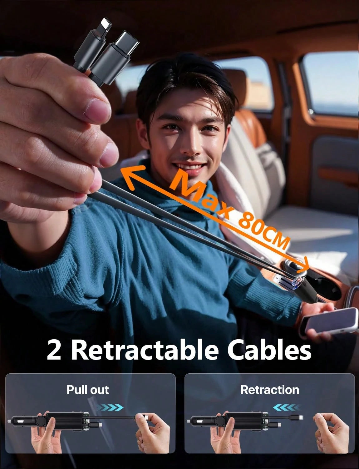 Three-In-One Multifunctional Car Charger- Perfume Machine, Purple Starry Sky Ceiling Light, Dual 80cm/32inch Retractable Cable, Durable, Air Freshener Car Perfume Auto Fragrance- Great Atmosphere