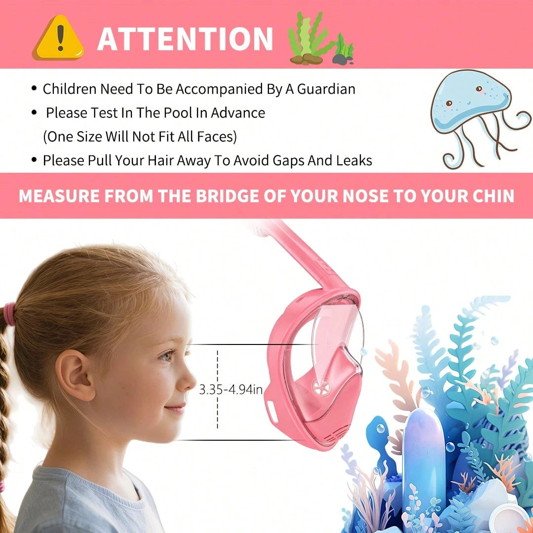 THREE SNOWMEN New Pink 180° Panoramic Kids' Diving Mask- Anti-Fog & Leak-Proof- The Ultimate Snorkeling Gear For Ages 3–14- Outdoor Diving Set, Back To School