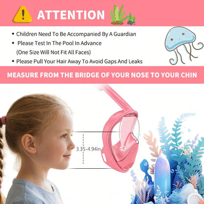 THREE SNOWMEN New Pink 180° Panoramic Kids' Diving Mask- Anti-Fog & Leak-Proof- The Ultimate Snorkeling Gear For Ages 3–14- Outdoor Diving Set, Back To School