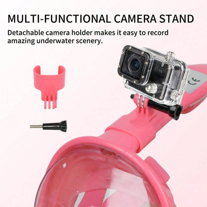 THREE SNOWMEN New Pink 180° Panoramic Kids' Diving Mask- Anti-Fog & Leak-Proof- The Ultimate Snorkeling Gear For Ages 3–14- Outdoor Diving Set, Back To School