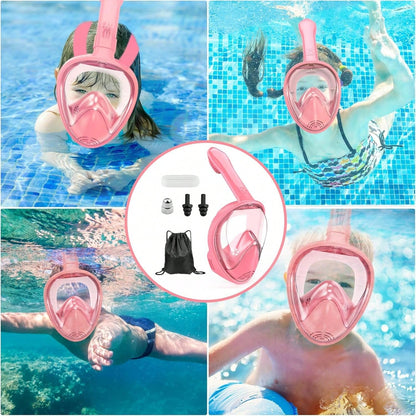 THREE SNOWMEN New Pink 180° Panoramic Kids' Diving Mask- Anti-Fog & Leak-Proof- The Ultimate Snorkeling Gear For Ages 3–14- Outdoor Diving Set, Back To School