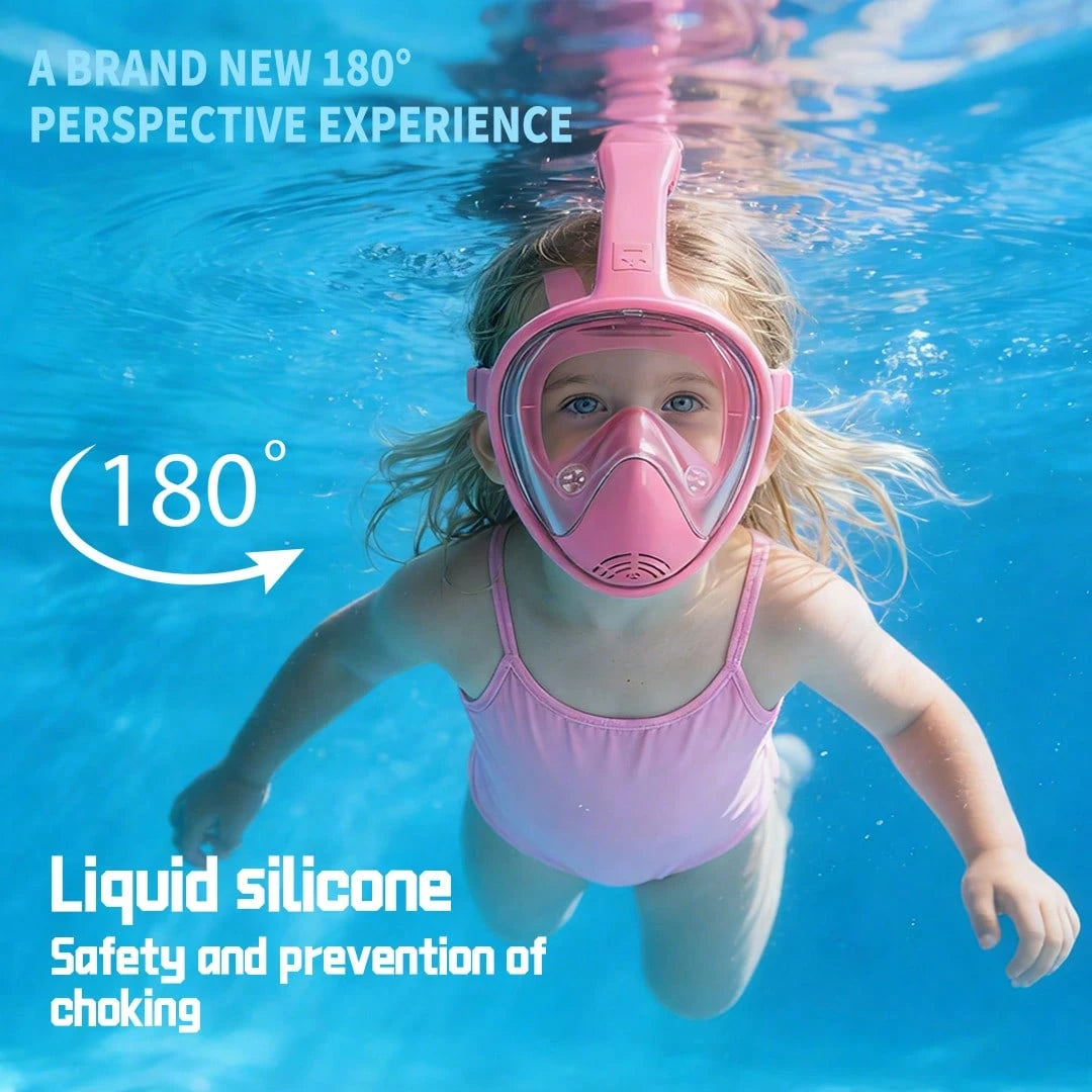 THREE SNOWMEN New Pink 180° Panoramic Kids' Diving Mask- Anti-Fog & Leak-Proof- The Ultimate Snorkeling Gear For Ages 3–14- Outdoor Diving Set, Back To School