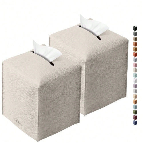 Tissue Box Cover For PU Leather, Modern Simple Solid Color Holder Square Tissue Bag, Ideal For Bathrooms,Office,Car,Outdoor Tent,Dining