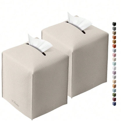 Tissue Box Cover For PU Leather, Modern Simple Solid Color Holder Square Tissue Bag, Ideal For Bathrooms,Office,Car,Outdoor Tent,Dining