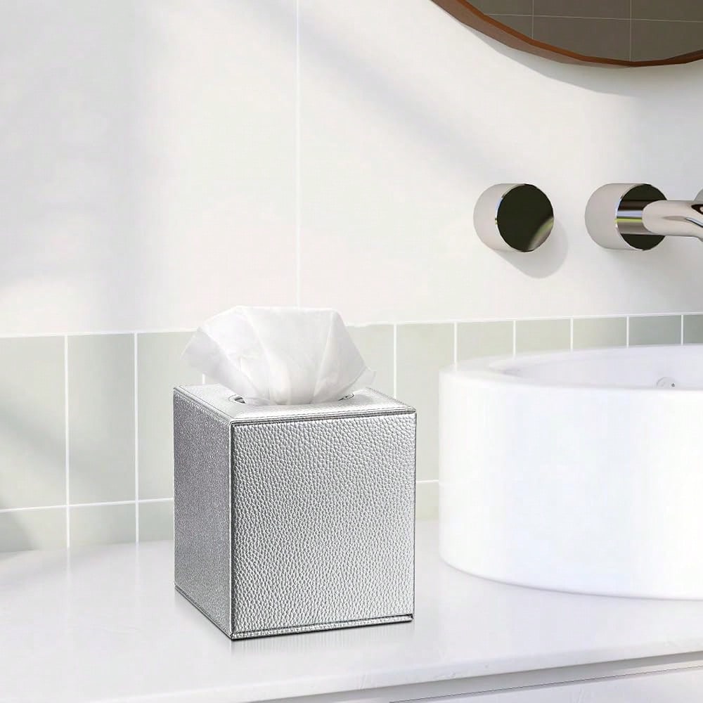Tissue Box Cover Square Tissue Box Stylish PU Tissue Box Holder With Magnetic Bottom, Leather Cube Tissue Cover For Living Room Bathroo