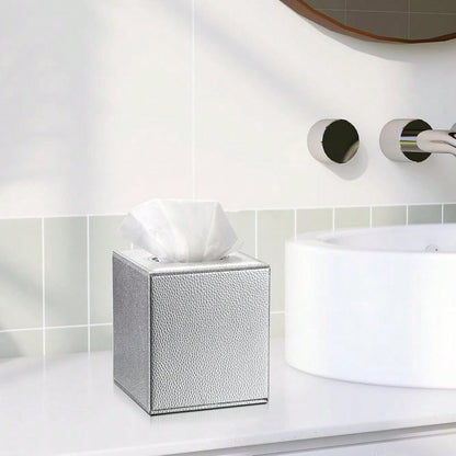 Tissue Box Cover Square Tissue Box Stylish PU Tissue Box Holder With Magnetic Bottom, Leather Cube Tissue Cover For Living Room Bathroo