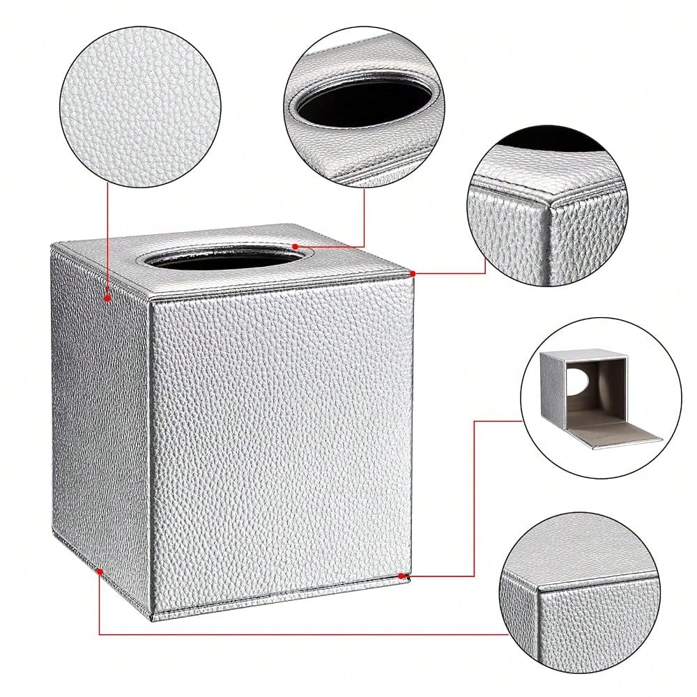 Tissue Box Cover Square Tissue Box Stylish PU Tissue Box Holder With Magnetic Bottom, Leather Cube Tissue Cover For Living Room Bathroo