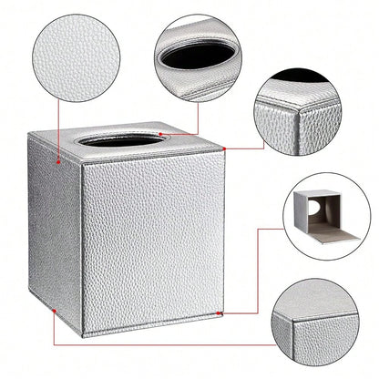 Tissue Box Cover Square Tissue Box Stylish PU Tissue Box Holder With Magnetic Bottom, Leather Cube Tissue Cover For Living Room Bathroo