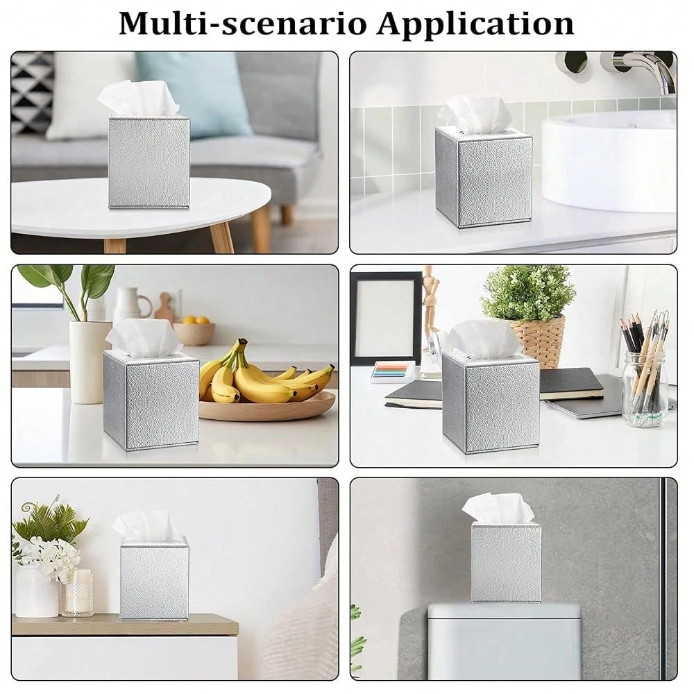 Tissue Box Cover Square Tissue Box Stylish PU Tissue Box Holder With Magnetic Bottom, Leather Cube Tissue Cover For Living Room Bathroo