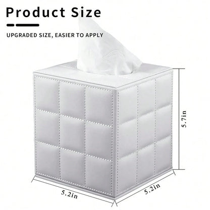 Tissue Box Cover Square,Stylish PU Leather Tissue Box Holder For Dresser Bathroom,Facial Tissue Holder With Magnetic Bottom For Home Office (White)