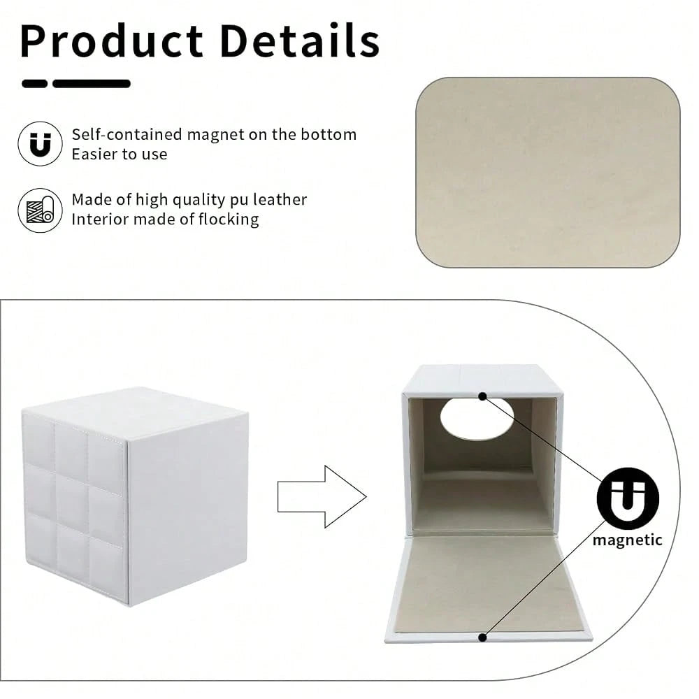 Tissue Box Cover Square,Stylish PU Leather Tissue Box Holder For Dresser Bathroom,Facial Tissue Holder With Magnetic Bottom For Home Office (White)
