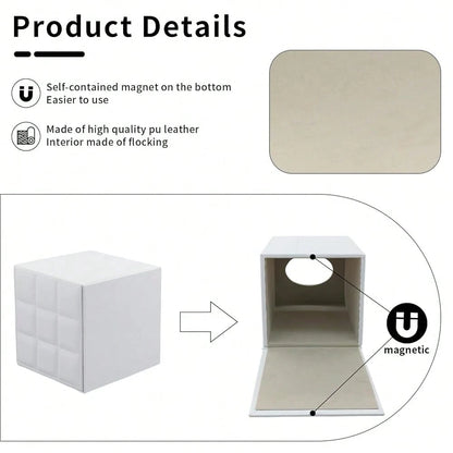 Tissue Box Cover Square,Stylish PU Leather Tissue Box Holder For Dresser Bathroom,Facial Tissue Holder With Magnetic Bottom For Home Office (White)