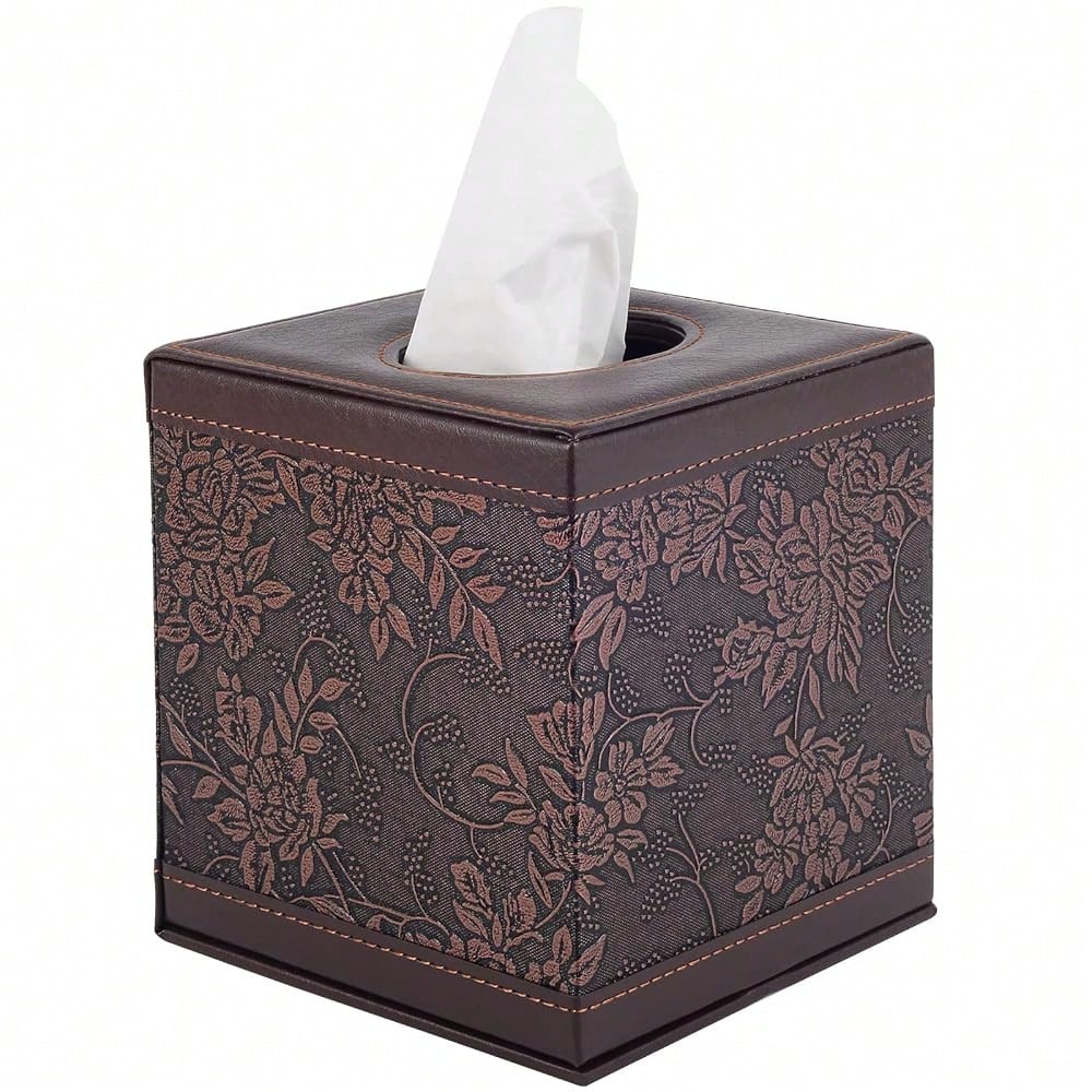 Tissue Box Cover Square,Stylish PU Leather Tissue Box Holder For Dresser Bathroom,Facial Tissue Holder With Magnetic Bottom For Home Office (White)