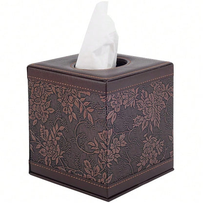 Tissue Box Cover Square,Stylish PU Leather Tissue Box Holder For Dresser Bathroom,Facial Tissue Holder With Magnetic Bottom For Home Office (White)