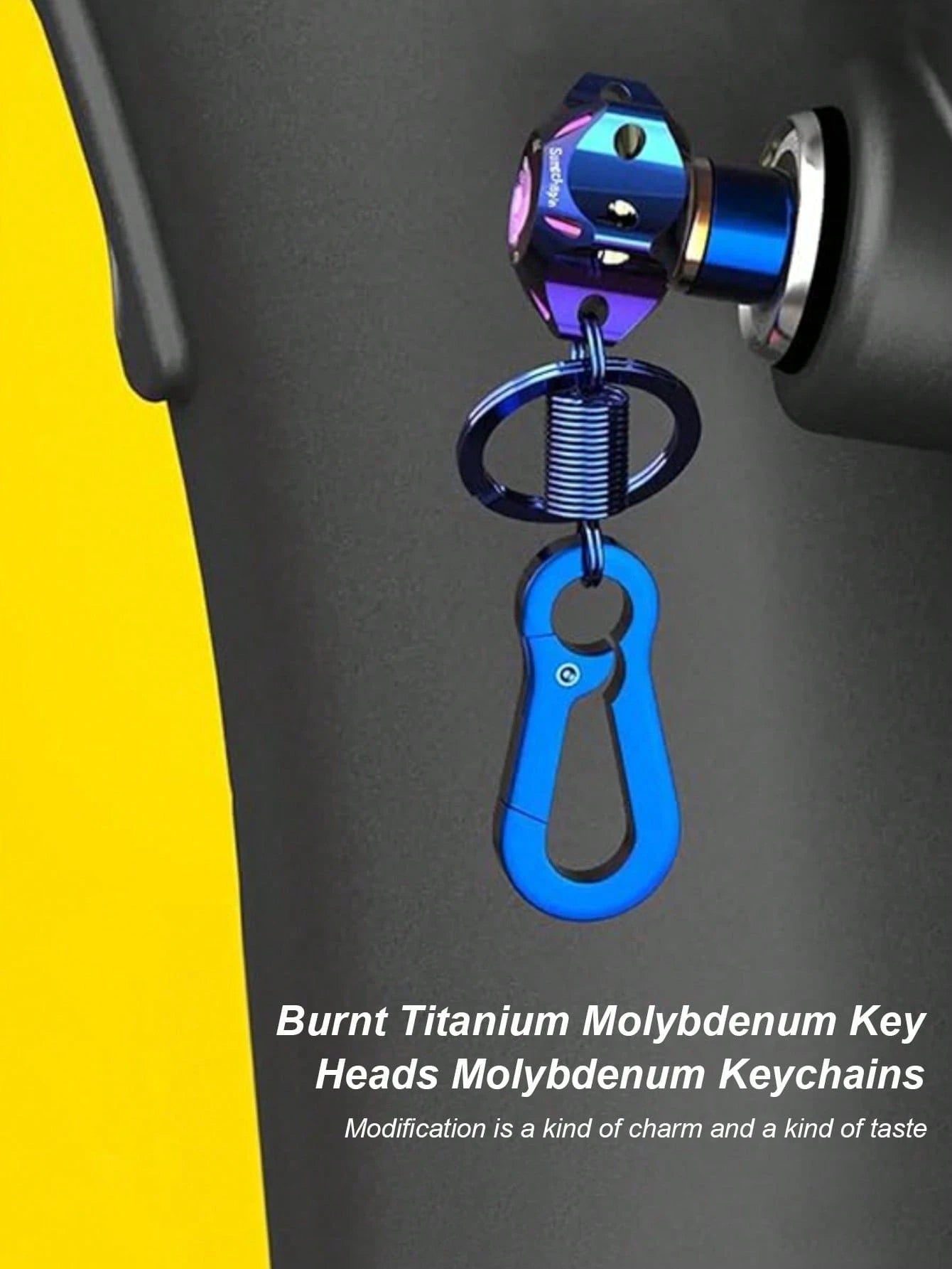 Titanium Anodized Motorcycle Key Cap Blue And Black Gradient Titanium Alloy Key Cover With Carabiner Clip Universal Electric Scooter Applicable Customized Bicycle Accessories Personalized Universal Re