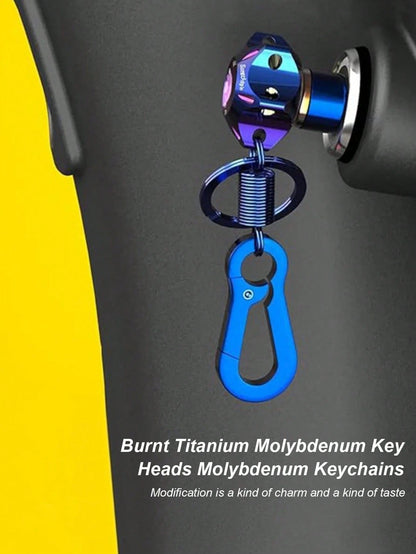 Titanium Anodized Motorcycle Key Cap Blue And Black Gradient Titanium Alloy Key Cover With Carabiner Clip Universal Electric Scooter Applicable Customized Bicycle Accessories Personalized Universal Re