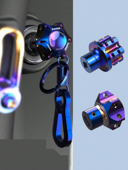 Titanium Anodized Motorcycle Key Cap Blue And Black Gradient Titanium Alloy Key Cover With Carabiner Clip Universal Electric Scooter Applicable Customized Bicycle Accessories Personalized Universal Re