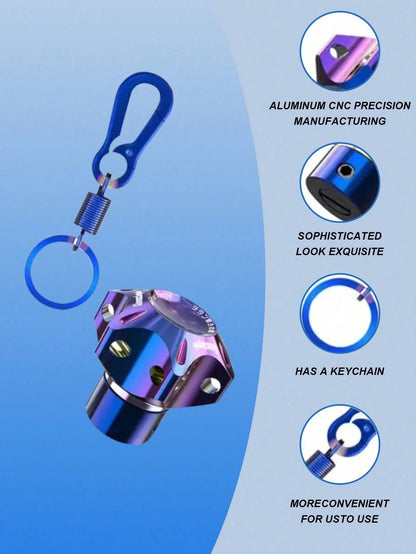 Titanium Anodized Motorcycle Key Cap Blue And Black Gradient Titanium Alloy Key Cover With Carabiner Clip Universal Electric Scooter Applicable Customized Bicycle Accessories Personalized Universal Re