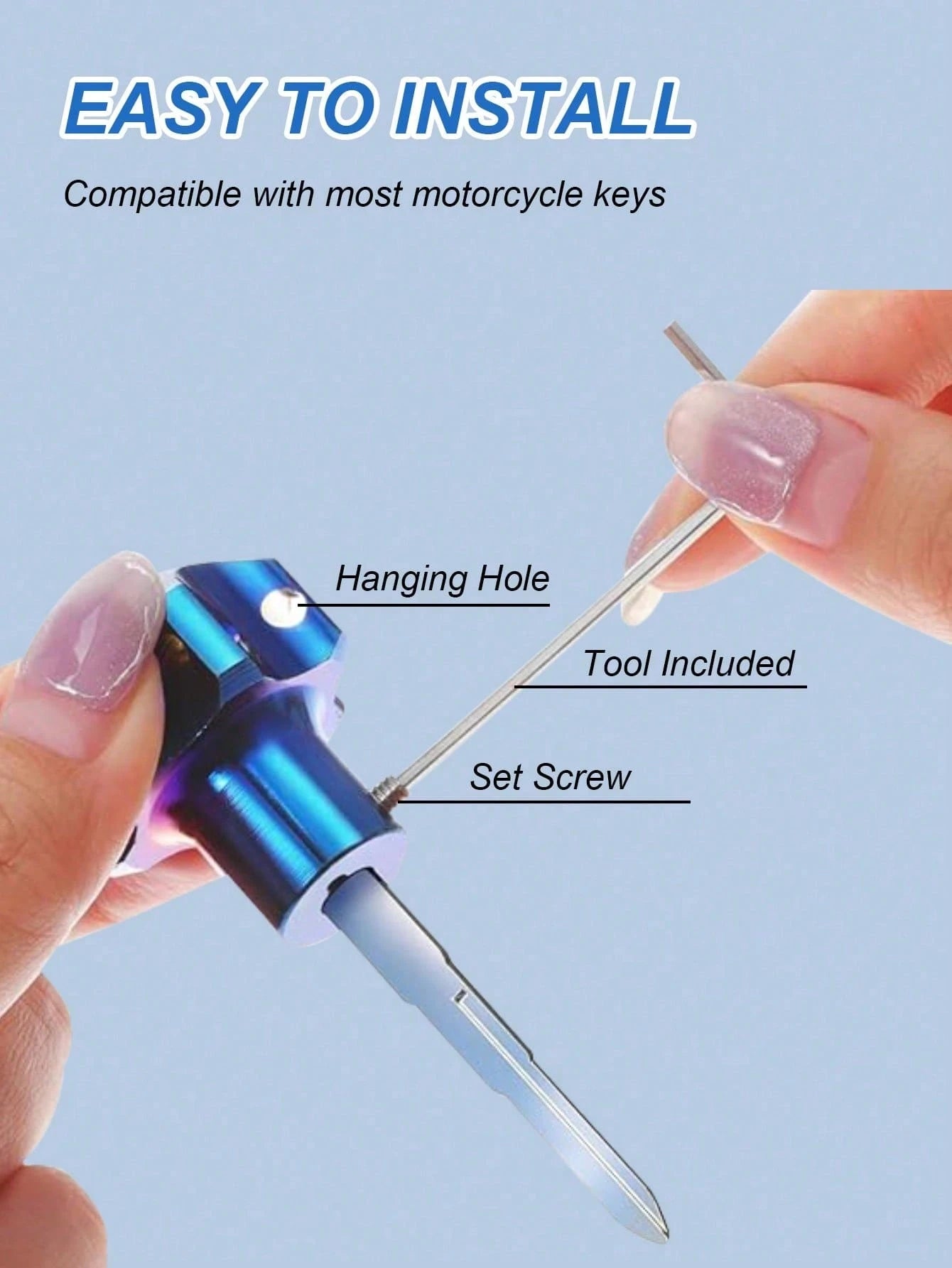 Titanium Anodized Motorcycle Key Cap Blue And Black Gradient Titanium Alloy Key Cover With Carabiner Clip Universal Electric Scooter Applicable Customized Bicycle Accessories Personalized Universal Re