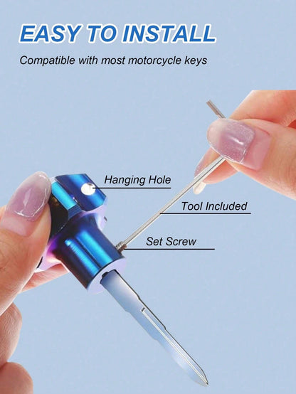 Titanium Anodized Motorcycle Key Cap Blue And Black Gradient Titanium Alloy Key Cover With Carabiner Clip Universal Electric Scooter Applicable Customized Bicycle Accessories Personalized Universal Re