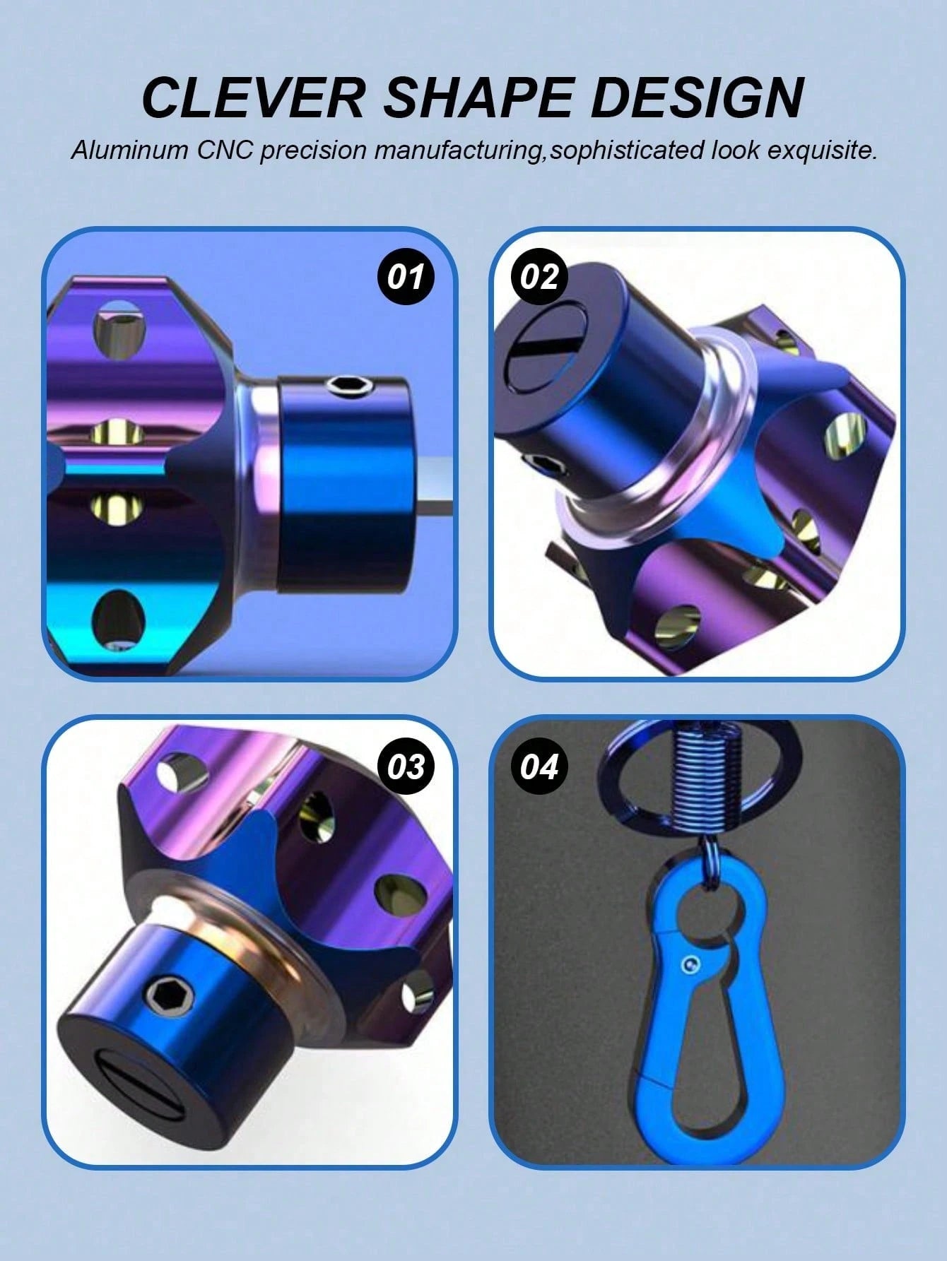 Titanium Anodized Motorcycle Key Cap Blue And Black Gradient Titanium Alloy Key Cover With Carabiner Clip Universal Electric Scooter Applicable Customized Bicycle Accessories Personalized Universal Re